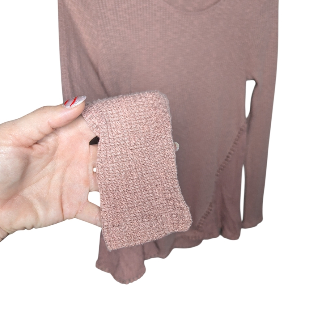 Anthropologie Eri + Ali Top Small Pink Waffle Knit Thermal Crochet Trim Boho - Picture 7 of 12
